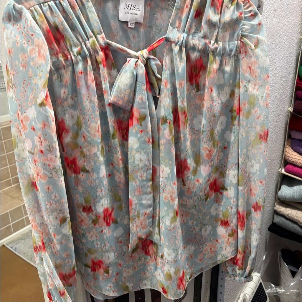 Misa Los Angeles Floral Blouse - Blue And Red